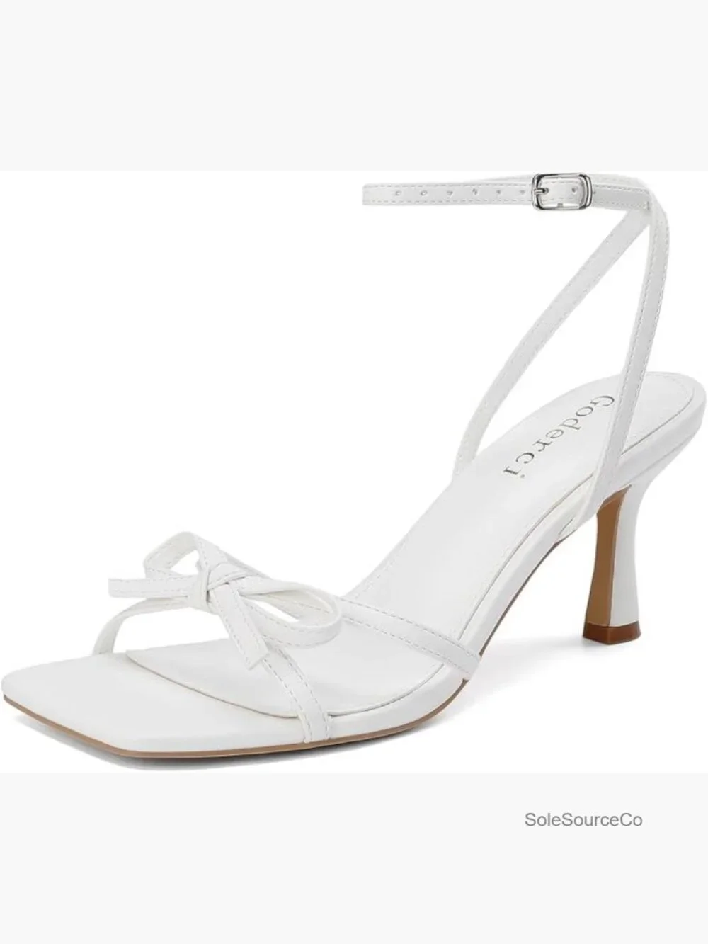 Strappy Bow Kitten Heels Square Open Toe Mid Heeled Sandals
